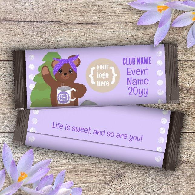 Purple Personalized, Teddy Bear Candy Bar Wrapper (bear camping purple party favor candy bar wrapper logo personalized diy chocolate label coffee cup)