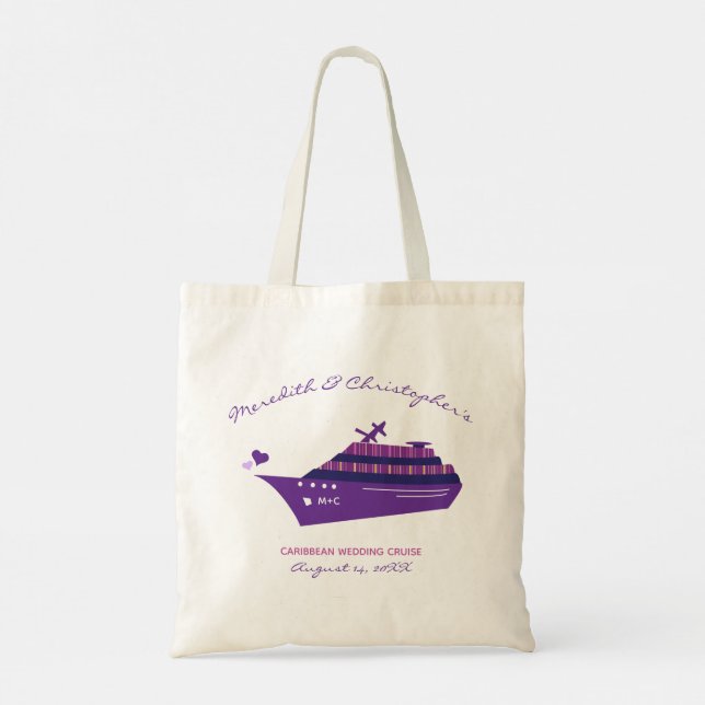 Purple Personalized Wedding Cruise Tote Bag (Back)