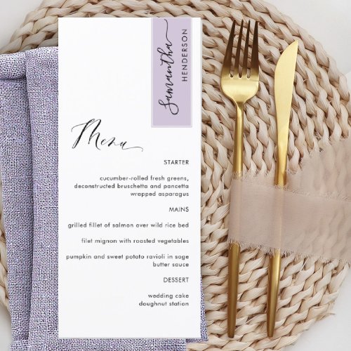 Purple Personalized with Guest Name Elegant Menu