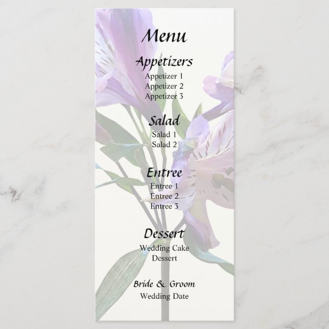 Purple Peruvian Lily Menu (Front)