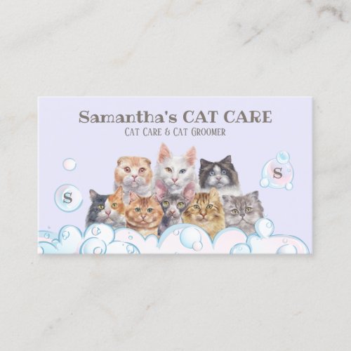 Purple Pet Care Spa Salon Sitting Bath Groomer Cat Business Card