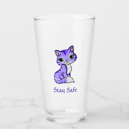 Purple Pet Kitty Cat Says Stay Safe Glass Tumbler