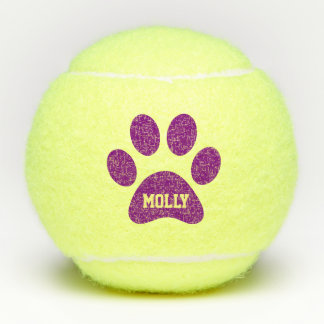 Purple Pet Paw Print Personalized Name Toy Tennis Balls