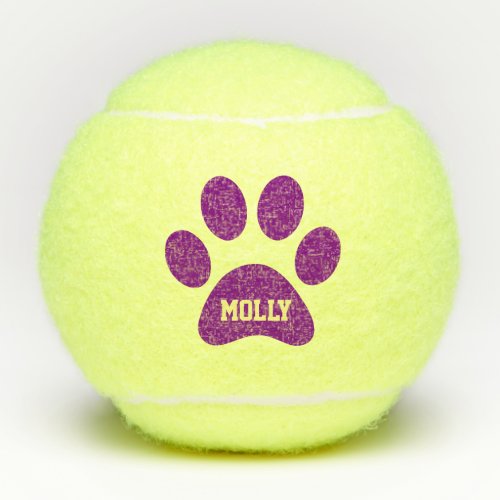 Purple Pet Paw Print Personalized Name Toy Tennis Balls