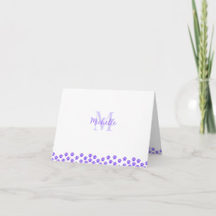 Purple Pet Paw Prints Custom Monogram Cute Note Card