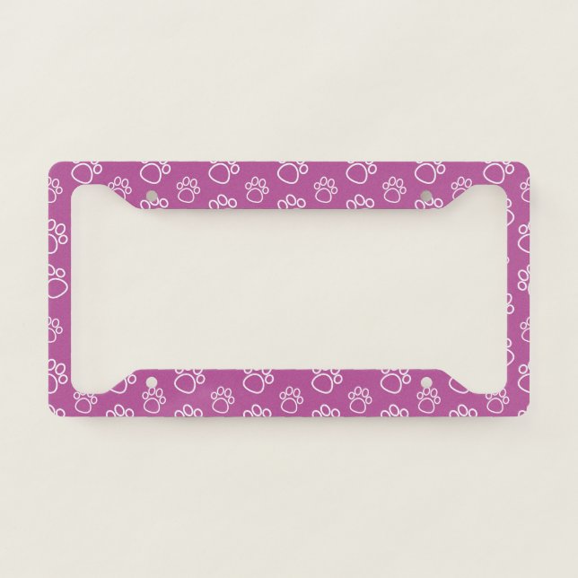 Purple Pet Paws License Plate Frame (Front)