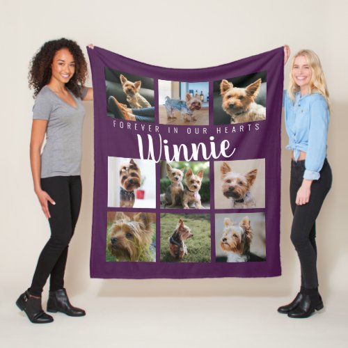 Purple Pet Photo Collage Memory Keepsake Name Fleece Blanket