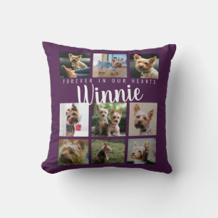 Purple Pet Photo Collage Memory Keepsake Name Throw Pillow