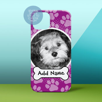 Purple Pet Photo Frame With Paw Prints Dog Bone Iphone 13 Case by icases at Zazzle