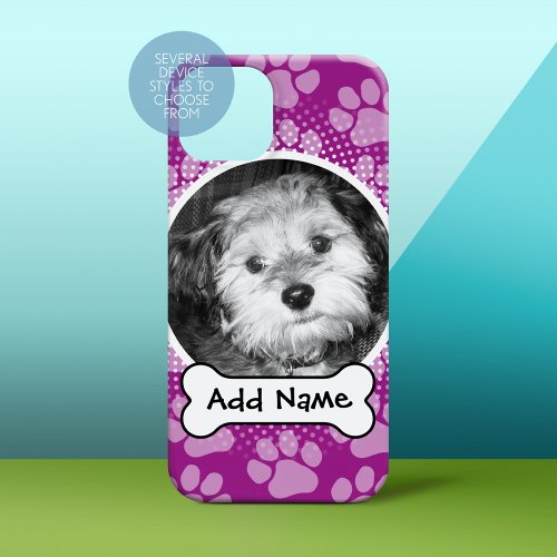 Purple Pet Photo Frame with Paw Prints Dog Bone iPhone 13 Case