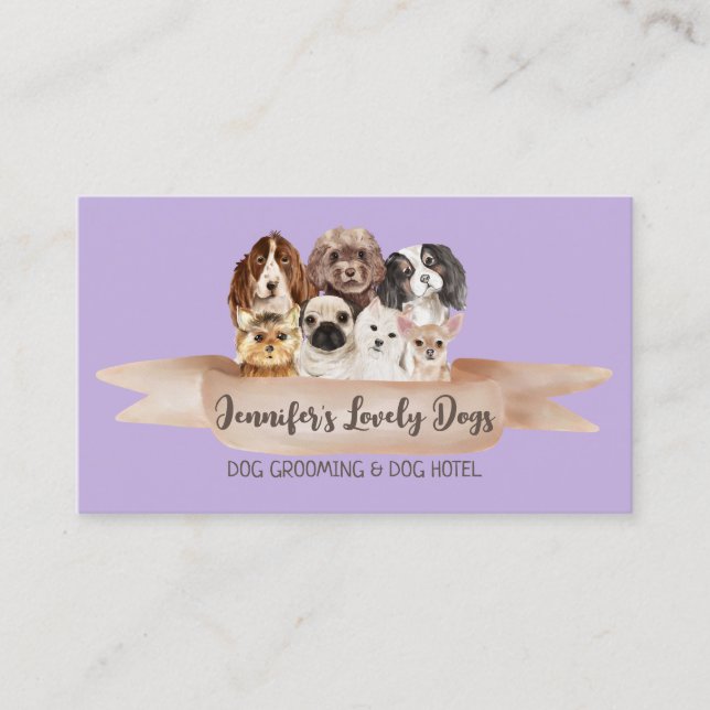Purple Pet Sitter Boutique Grooming Dogs Business Card (Front)
