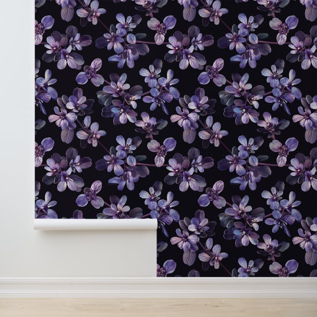 Purple Petals In Black Background Mysterious Flora Wallpaper (Application)