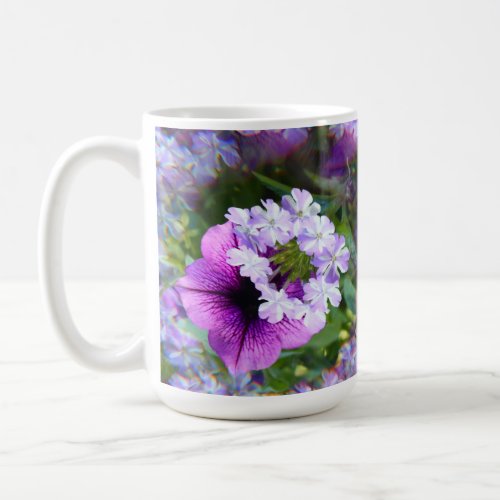 Purple Petunia and flowers 15 oz coffee mug