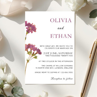 Purple Petunia Floral Wedding Invitation
