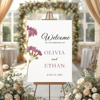 Purple Petunia Floral Wedding Welcome Sign