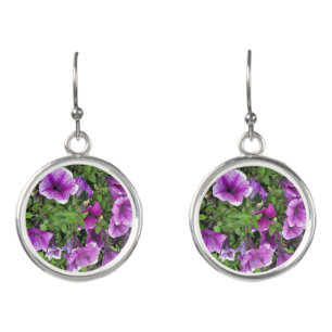 Purple Petunia Flower Drop Earrings