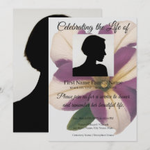 Purple petunia memorial invitation