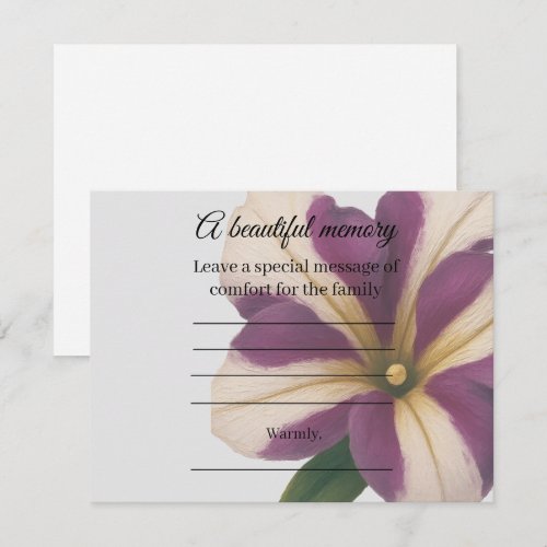 Purple petunia Memorial Message Card