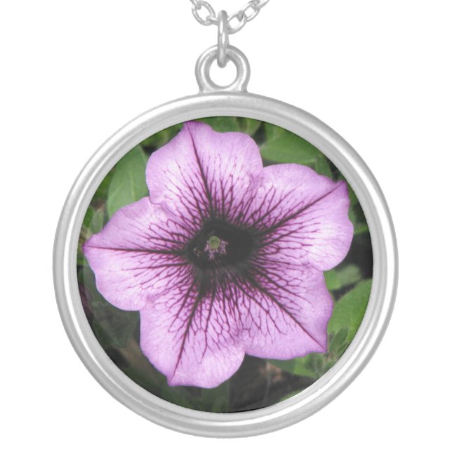 Purple Petunia Silver Plated Necklace (Front)