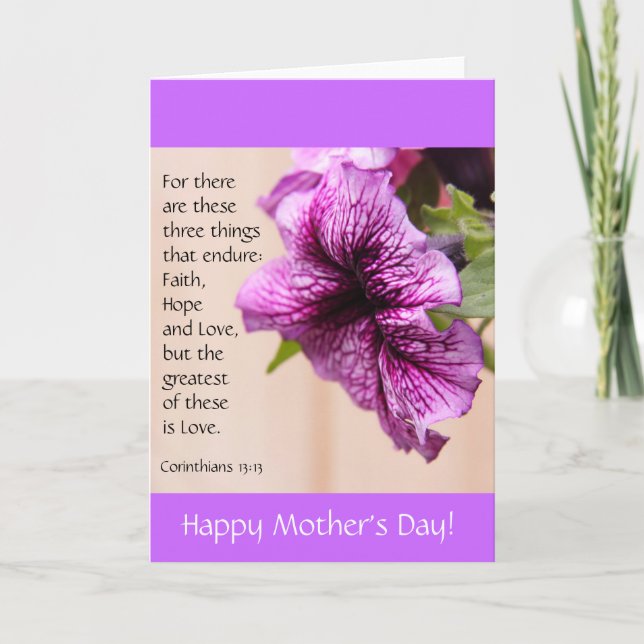 Purple Petunia w Verse on Love, Mother's Day Card (Front)