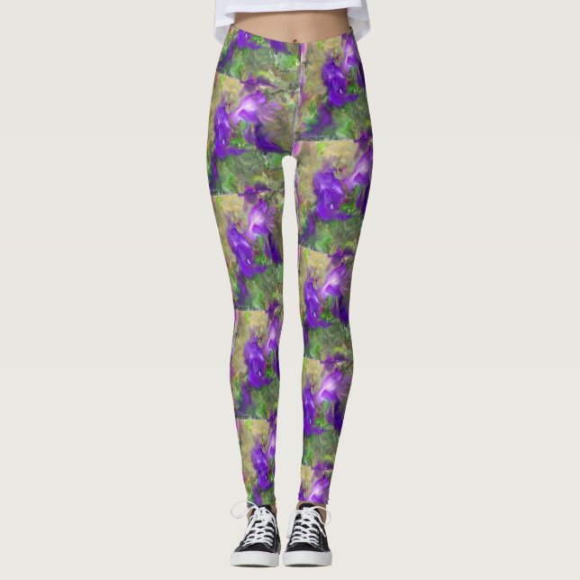 Purple Petunias Abstract Leggings (Front)