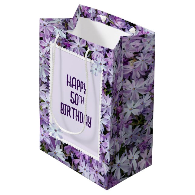 Purple Phlox For 50th Birthday Medium Gift Bag (Front Angled)