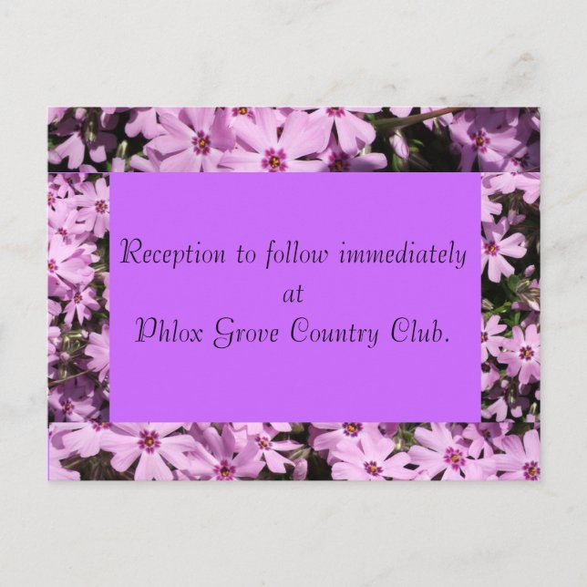 Purple Phlox Wedding Reception Card (Front)