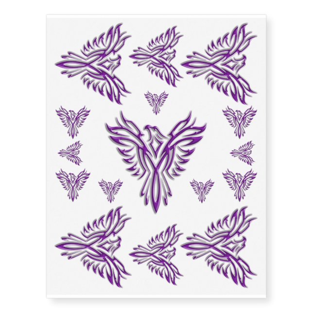 Purple Phoenix Rising from Ashes Temporary Tattoos (Front)