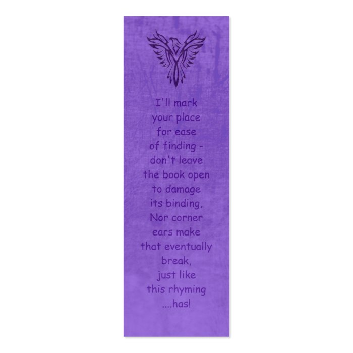 Purple Phoenix Rising, leather effect bookmark Business Card
