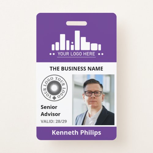 Purple Photo  2 Logos Employee ID Badge
