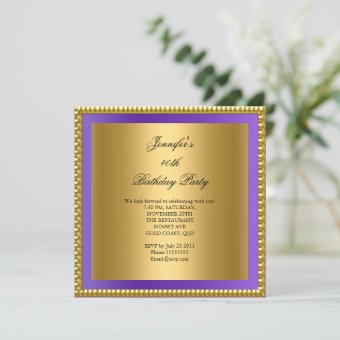 Purple Photo 40th Birthday Party Elegant Gold Invitation 