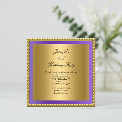 Purple Photo 40th Birthday Party Elegant Gold Invitation | Zazzle