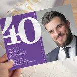 Purple Photo 40th Birthday Party Invitation<br><div class="desc">Create lasting memories at your 40th birthday bash with these trendy purple birthday party invitations! Featuring a large bold serif font showcasing the number '40', a photo of the birthday boy / girl, and a modern template that is easy to personalize, these invitations will capture the spirit of the occasion....</div>