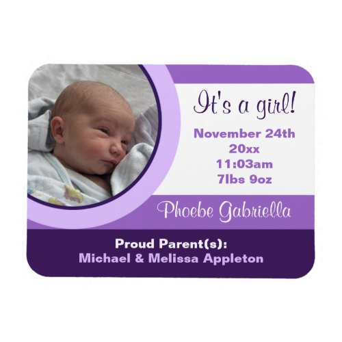 Purple Photo Birth Announcement Flex Flat Magnet