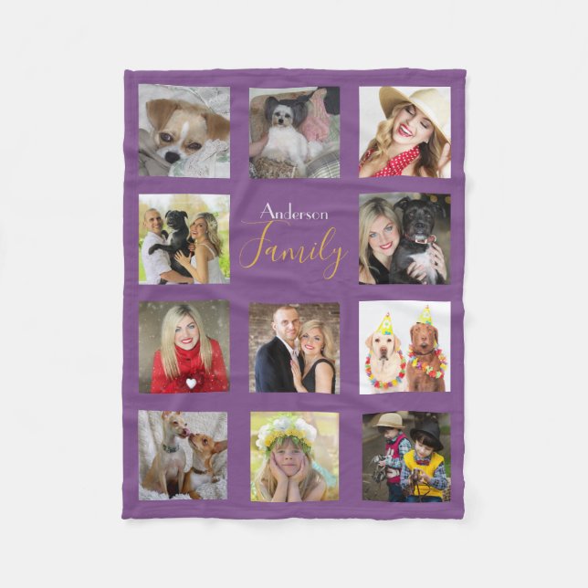 PURPLE Photo Blanket Collage Instagram Gold (Front)