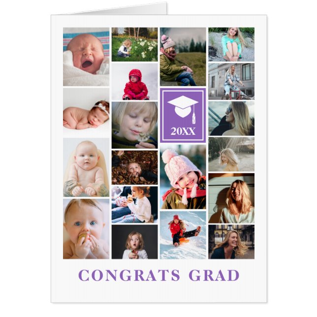 Purple Photo Collage Congrats Grad Big Card (Front)