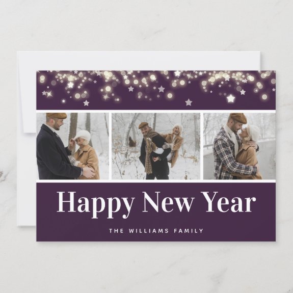 Purple Photo Collage Happy New Year Card