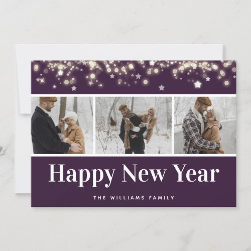 Purple Photo Collage Happy New Year Card