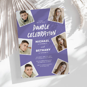 Purple Photo Collage Joint Birthday Invitation
