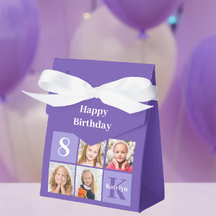 Purple Photo Collage Kids Birthday Party Favor Boxes