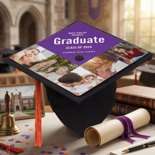 Purple  photo collage memory graduation cap topper