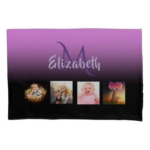 Purple photo collage monogram pillowcase