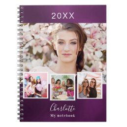 Purple photo collage name notebook