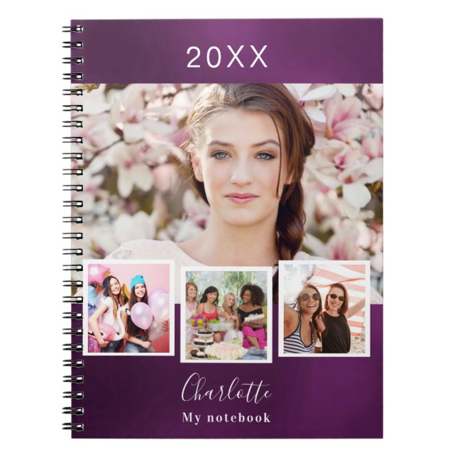 Purple photo collage name notebook (Front)