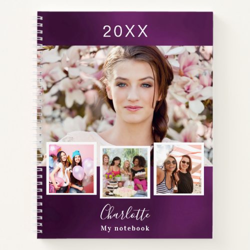 Purple photo collage name notebook