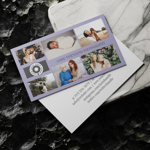 Purple Photo Collage Photographer Your Logo Business Card