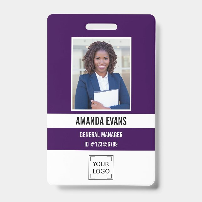PURPLE | Photo Employee Logo or QR CODE Security Badge (Front)