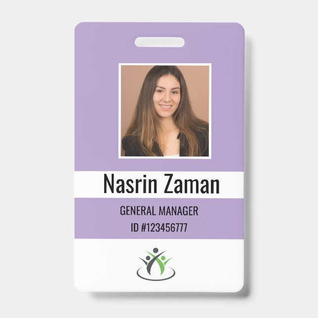 Purple | Photo Employee Logo or QR CODE Security Badge (Front)