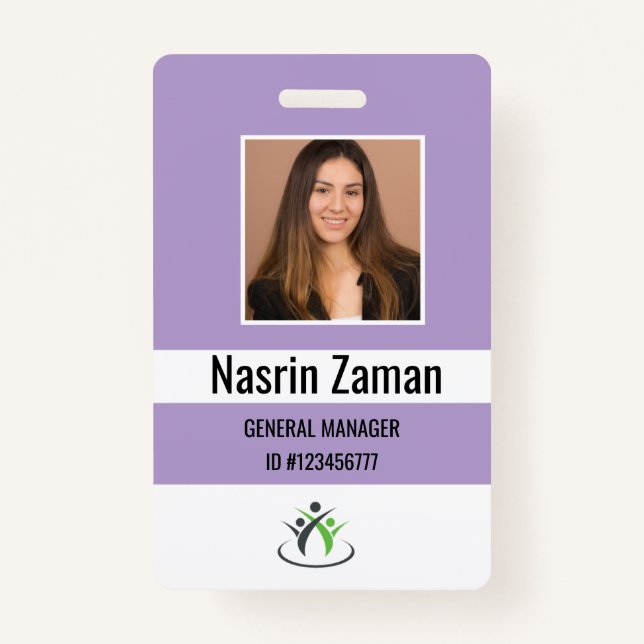 Purple | Photo Employee Logo or QR CODE Security Badge (Front)