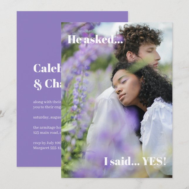 Purple Photo Engagement Party Invitation (Front/Back)